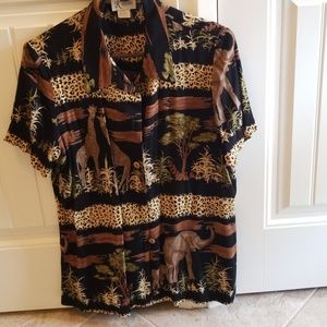 Vintage giraffe & elephant print blouse
